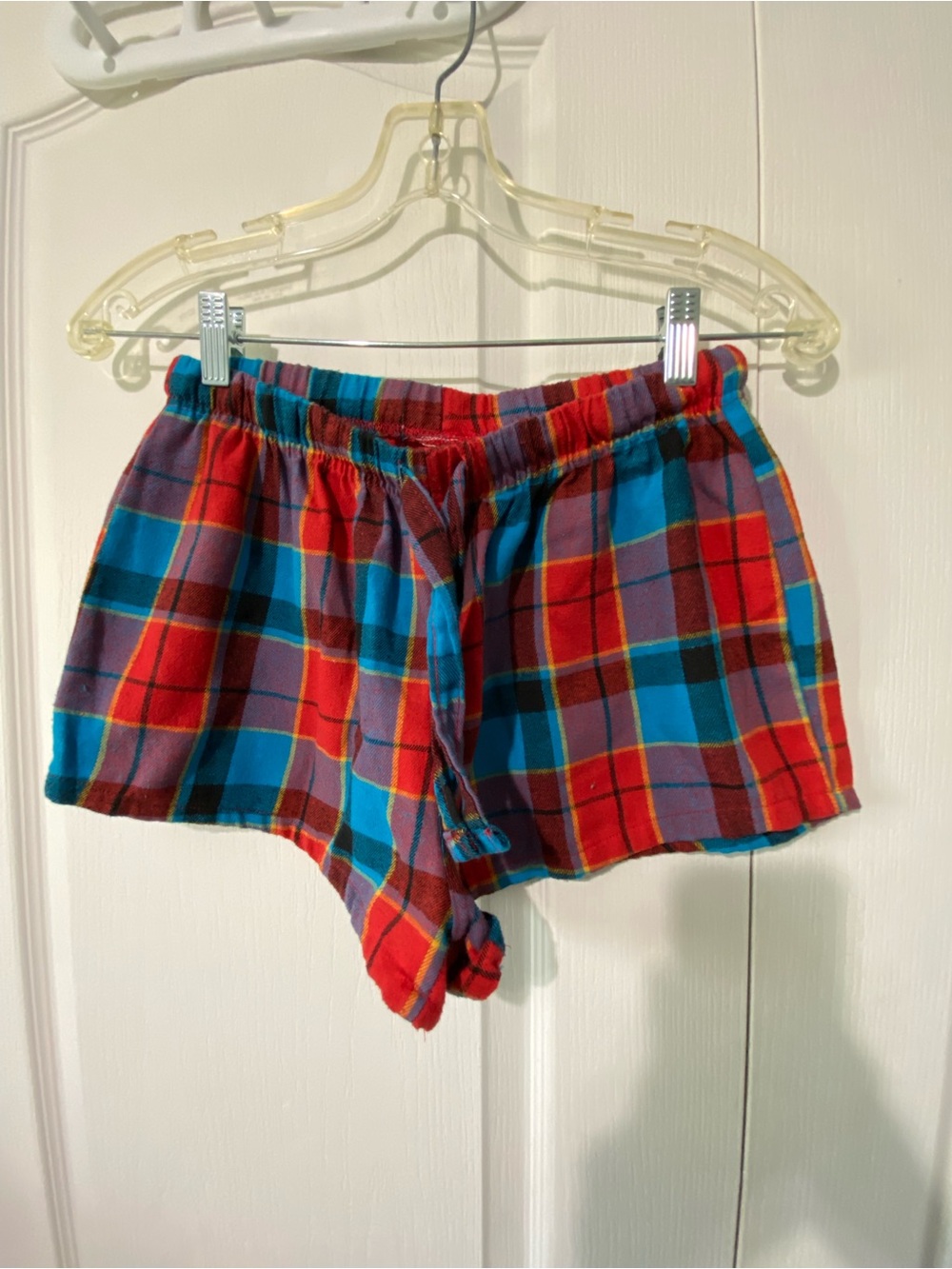 Plaid Cotton Lounge Shorts in Red & Teal
